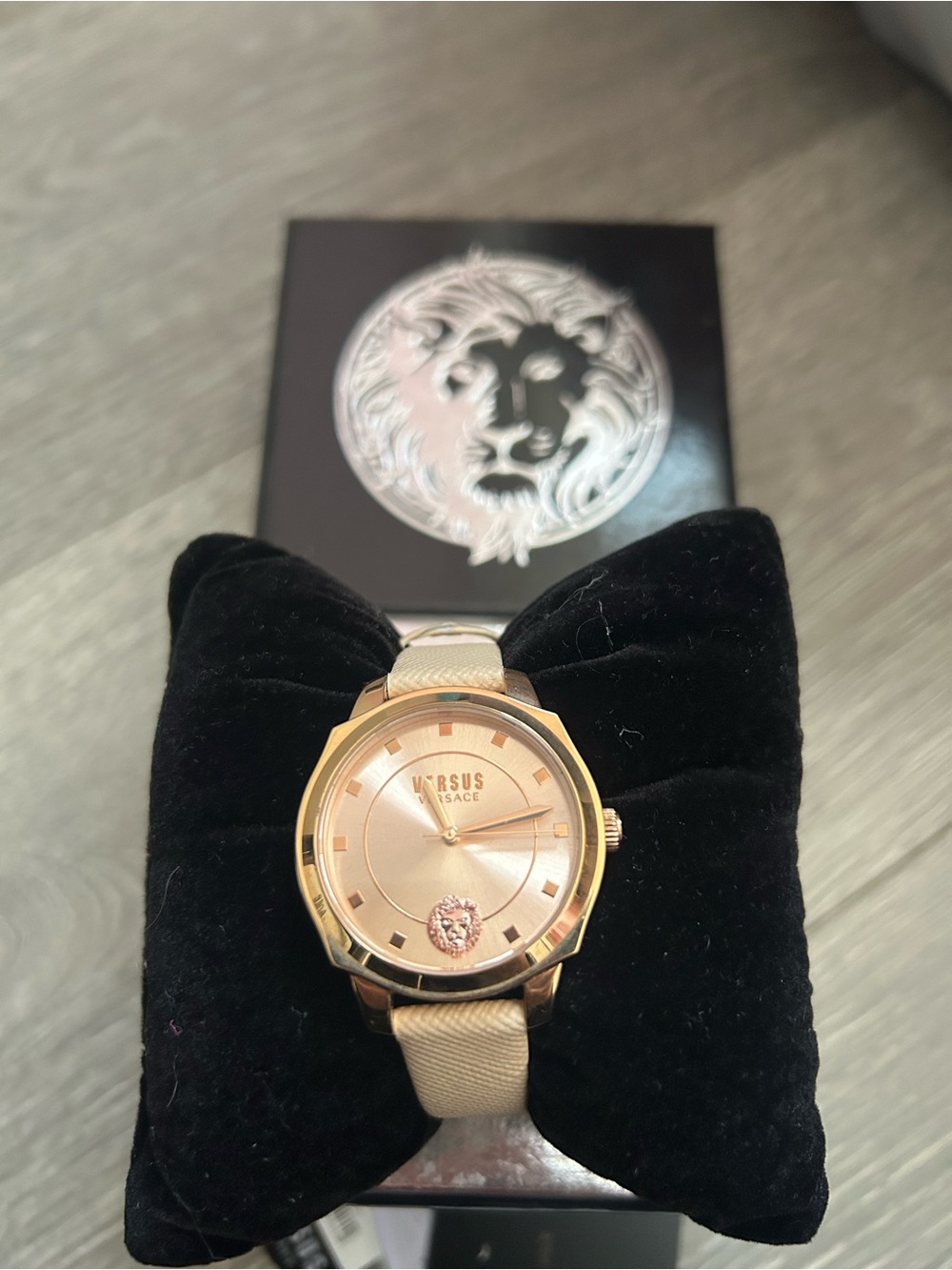 NWT Versus Versace Women's Gold-Tone Beige Leather Strap Watch